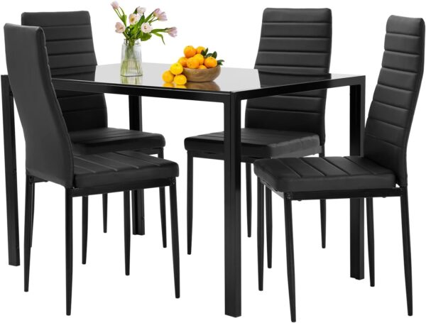 FDW Dining Table Set Glass Dining Room Table Set for Small Spaces Kitchen Table and Chairs for 4 Table with Chairs Home Furniture Rectangular Modern