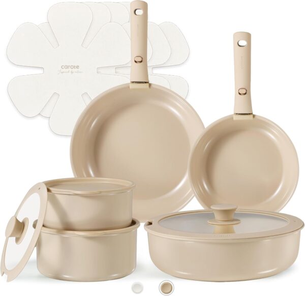 CAROTE 15pcs Ceramic Cookware Set Pots and Pans Set