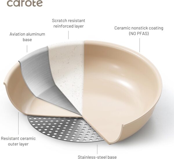 CAROTE 15pcs Ceramic Cookware Set Pots and Pans Set - Image 3