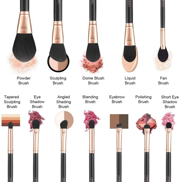 OMANIAC Makeup Brush Set Professional 12 Pearlescent Wood Handle Makeup Brushes - Image 3