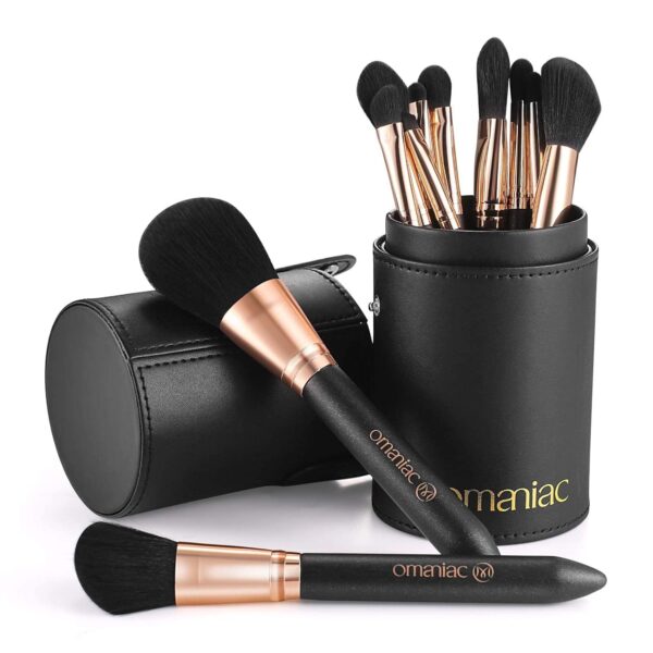 OMANIAC Makeup Brush Set Professional 12 Pearlescent Wood Handle Makeup Brushes