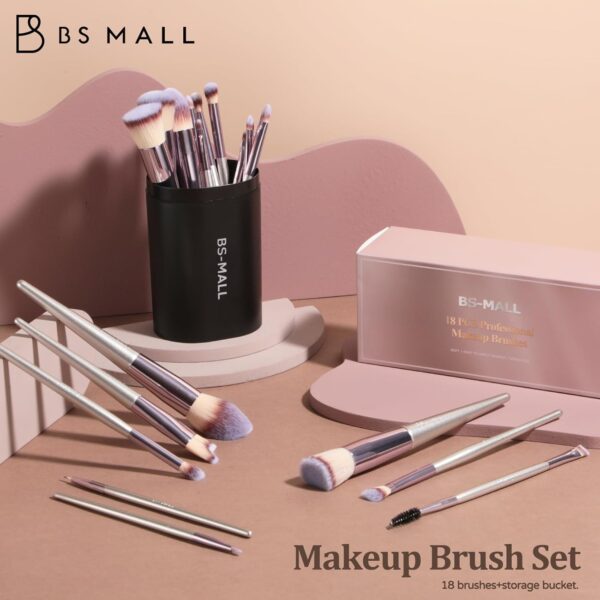 BS-MALL Makeup Brush Set 18 Pcs Premium Synthetic Foundation Powder Concealers Eye shadows Blush Makeup Brushes with black case - Image 2