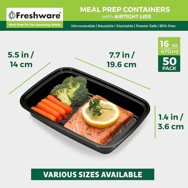 Freshware Meal Prep Containers 50 Pack 1 Compartment Food Storage Containers with Lids - Image 2