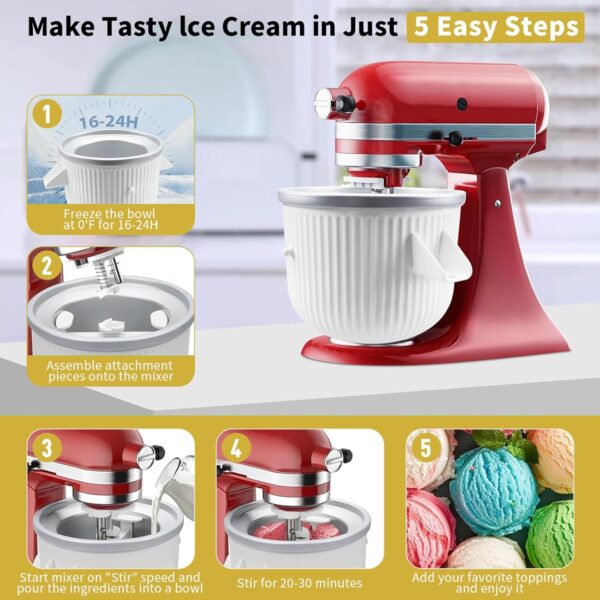 Ice Cream Attachment for Kitchenaid Fits KitchenAid 4.5-5QT/5.5-6 Quart Stand Mixers - Image 4