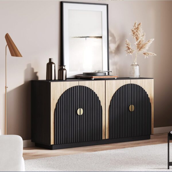 BELLEZE 65 Inch Fluted Buffet Cabinet with Storage