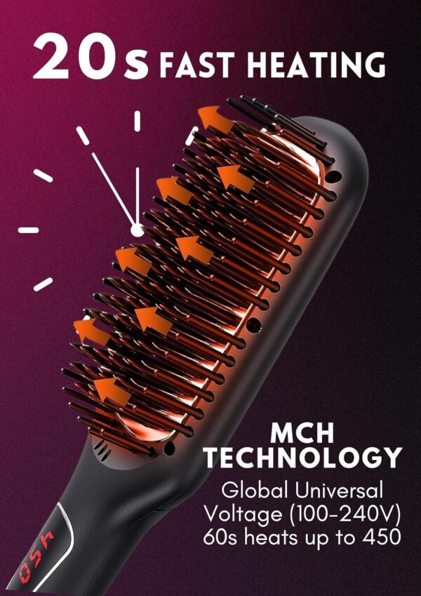 MEGAWISE Pro Ceramic Ionic Hair Straightener Brush for Home Salon - Image 3