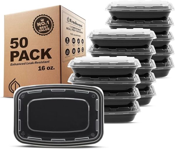 Freshware Meal Prep Containers 50 Pack 1 Compartment Food Storage Containers with Lids