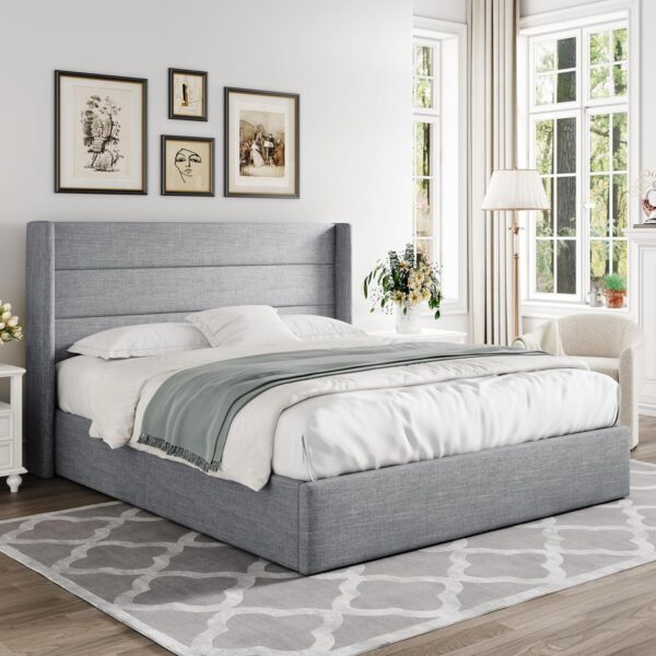 Allewie Full Size Lift Up Storage Bed Modern Wingback Headboard - Image 2