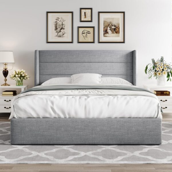 Allewie Full Size Lift Up Storage Bed Modern Wingback Headboard